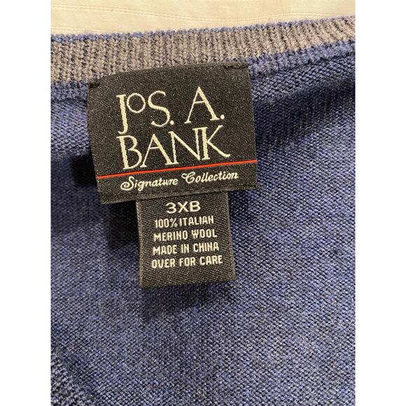 Jos. A. Bank Men's Sweater 3XB V-Neck Blue 100% Italian Merino Wool Pullover - Picture 3 of 7